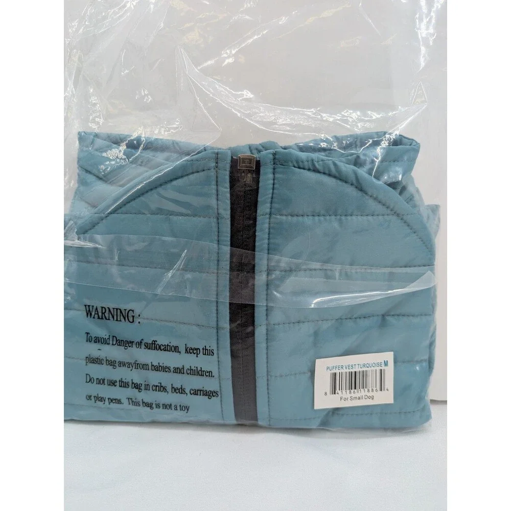 Gooby Pet Turquoise Puffer Vest Dog Coat Jacket Harness Compatible Size M Small